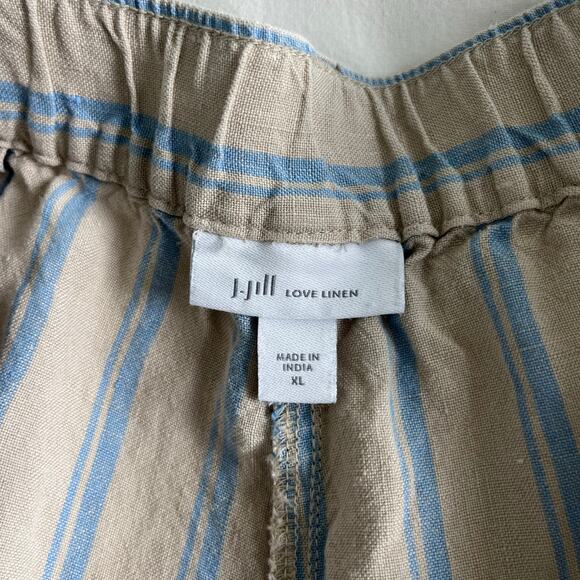 J. Jill Love Linen 100% Linen Creased-Front Wide-Leg Striped Blue Cream Pants - Picture 11 of 15